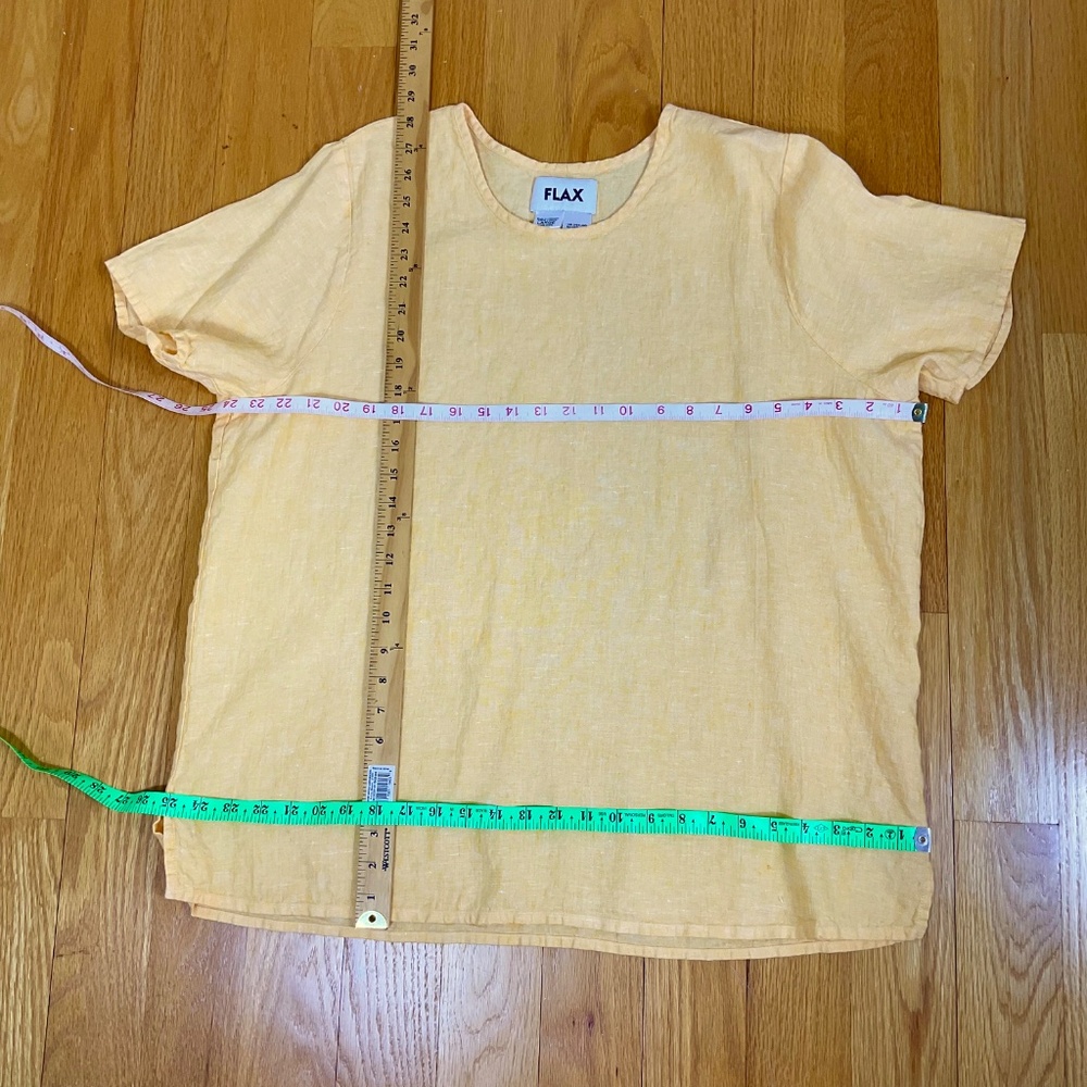 Flax Linen Tunic Top Short Sleeve Yellow (L) - Picture 5 of 7